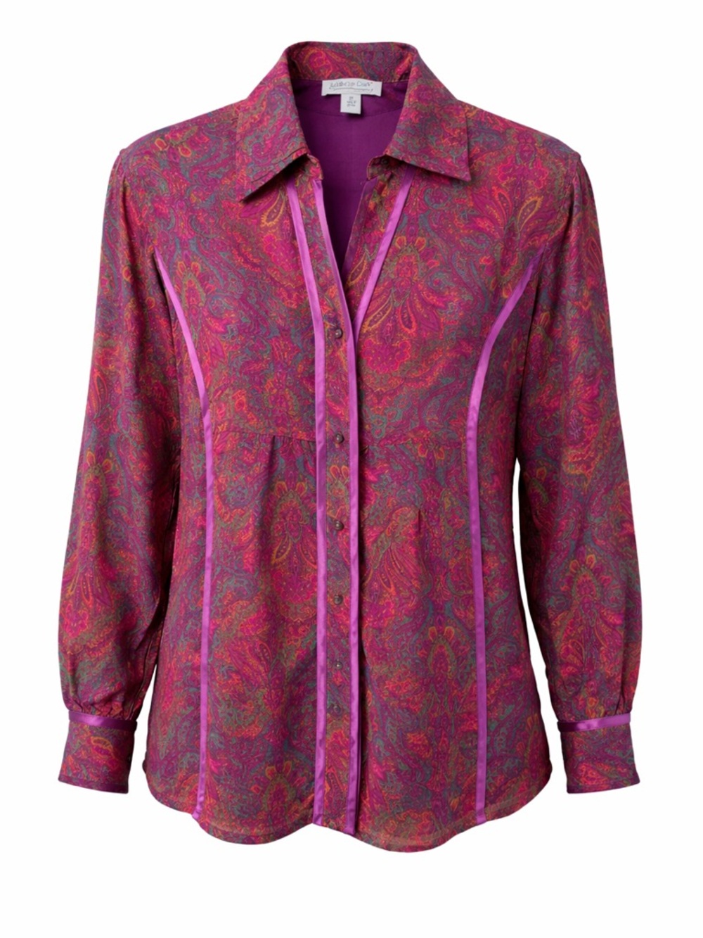 Coldwater Creek Silk Womens M Paisley Blouse, Jewel Tone Button Up Boho